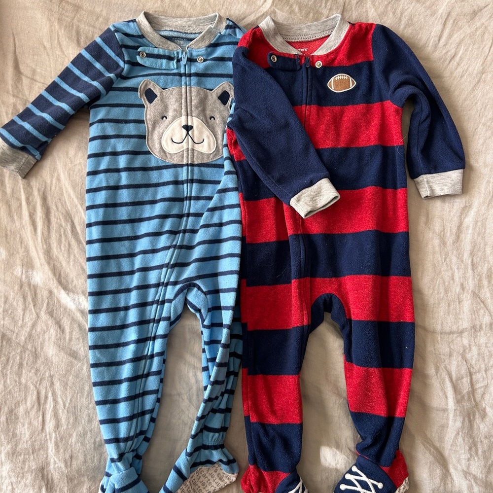 2 Carters fleece footed pajamas - 12 months